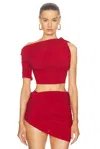 Jacquemus Le Haut Drapeado Jersey Crop Top In Red