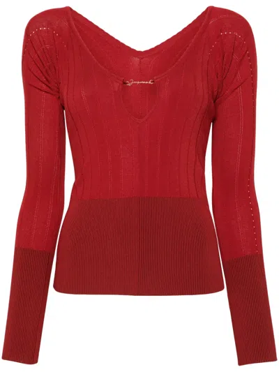 Jacquemus Le Haut Pralu Knit Logo Chain Top In Red