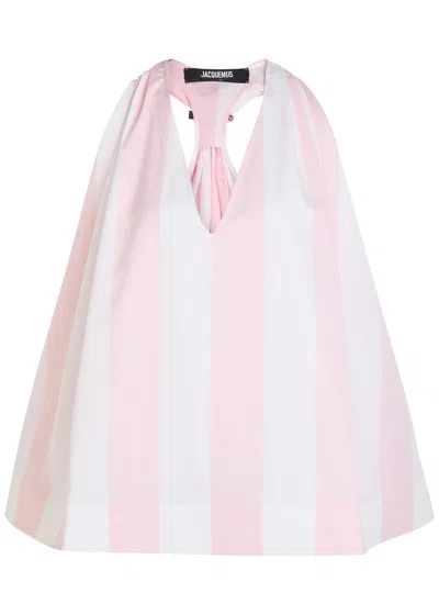 Jacquemus Le Haut Norma Striped Cotton-poplin Top In White