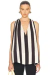 Jacquemus Beige Deep V-neck Sleeveless Racerback Top With Vertical Stripes In Sunshade Stripe