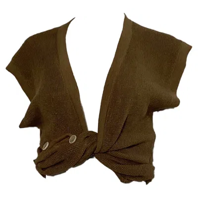 Jacquemus Le Haut Noué Knotted Crop Top In Brown Linen In Green