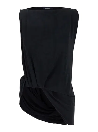 Jacquemus Le Haut Peplo Black Top With Square Neck And Cut-out On The Side In Viscose Blend Woman