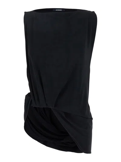 JACQUEMUS JACQUEMUS WOMEN 'LE HAUT PEPLO' BLACK TOP WITH SQUARE NECK AND CUT-OUT ON THE SIDE IN VISCOSE BLEND 