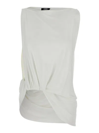 Jacquemus Haut Peplo Gathered Jersey Tank In White
