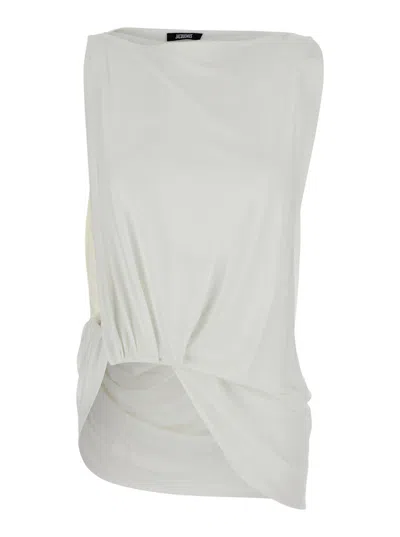 Jacquemus Le Haut Peplo White Top With Square Neck And Cut-out On The Side In Viscose Blend Woman