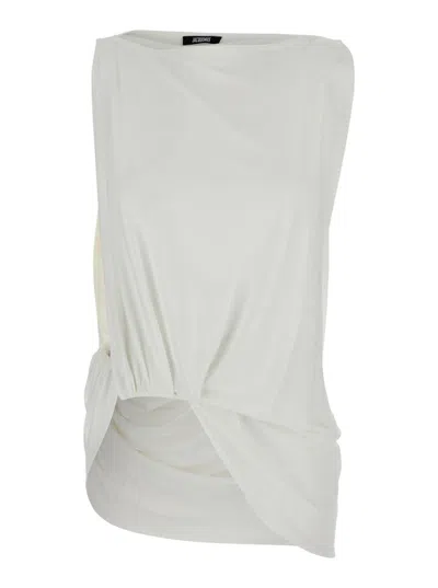 JACQUEMUS 'LE HAUT PEPLO' WHITE TOP WITH SQUARE NECK AND CUT-OUT ON THE SIDE IN VISCOSE BLEND WOMAN