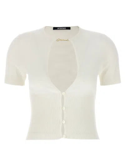 Jacquemus Le Haut Pralu Cut-out Short Sleeves Cardigan In White