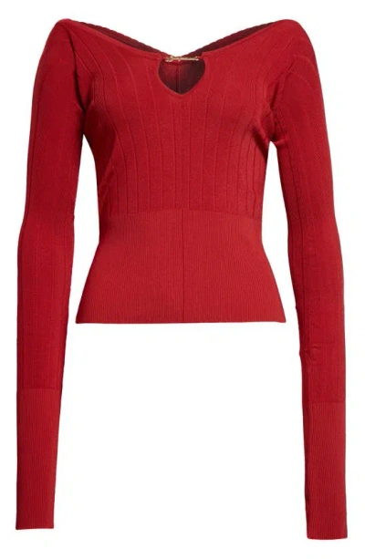 Jacquemus Le Haut Pralu Scallop Neck Rib Top In Dark Red