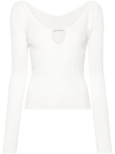 Jacquemus Matte White Ribbed Viscose T-shirt