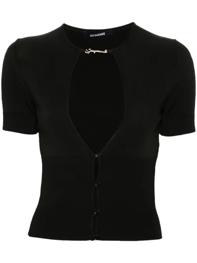 Jacquemus Logo-plaque Cardigan - Women's - Viscose/polyester In Black