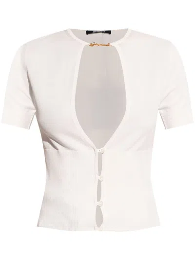 Jacquemus Le Haut Pralu Cut-out Short Sleeves Cardigan In White