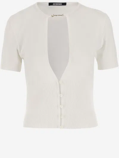 Jacquemus Le Haut Pralu Cut-out Short Sleeves Cardigan In White