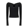 Jacquemus Black Long Sleeve Top With Logo Detail And Cut-out In Viscose Blend Woman In Black