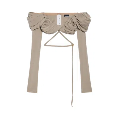 Pre-owned Jacquemus Le Haut Spalla Crop Top 'light Khaki' In Tan