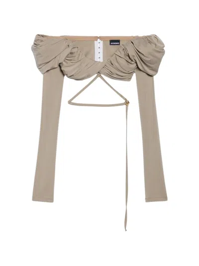 Jacquemus Le Haut Spalla Off-shoulder Blouse In Nude