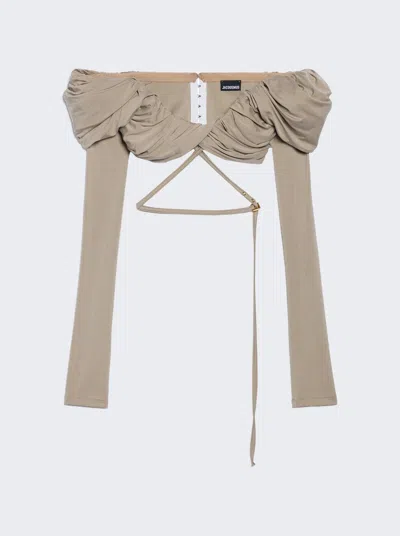 Jacquemus Le Haut Spalla Off-shoulder Blouse In Nude