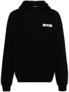 Jacquemus Le Hoodie Gros-grain Black Hoodie With Logo Patch In Cotton Man