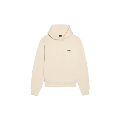 Jacquemus Light Beige Hooded Sweatshirt With Minimalist Design In Neutral