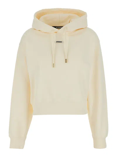 JACQUEMUS LE HOODIE GROS GRAIN WHITE HOODIE WITH LOGO PATCH IN COTTON WOMAN