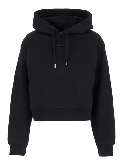JACQUEMUS 'LE HOODIE GROS GRAIN' BLACK HOODIE WITH LOGO PATCH