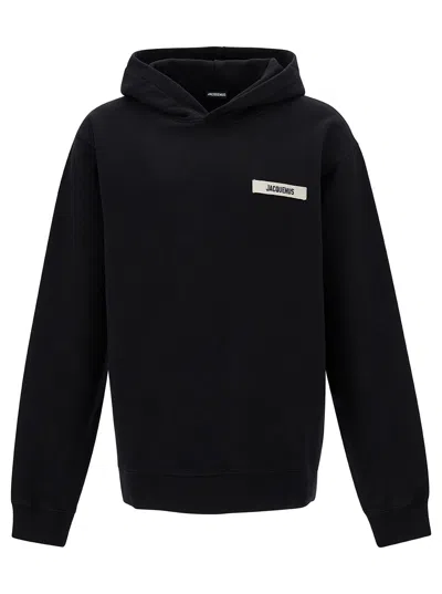 Jacquemus Le Hoodie Gros-grain Black Hoodie With Logo Patch In Cotton Man