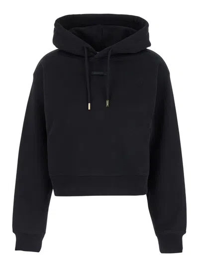 JACQUEMUS JACQUEMUS 'LE HOODIE GROS GRAIN' BLACK HOODIE WITH LOGO PATCH IN COTTON WOMAN