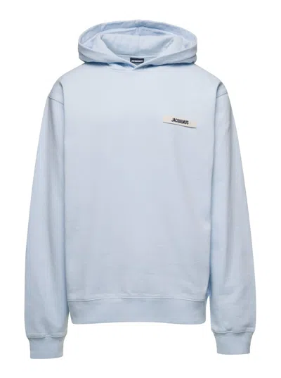 JACQUEMUS LE HOODIE GROS-GRAIN LIGHT BLUE HOODIE WITH LOGO PATCH IN COTTON MAN