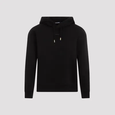 Jacquemus Le Hoodie Gros Grain Cotton Crop Hoodie In Black