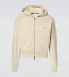 Jacquemus Grosgrain-trimmed Zippered Hoodie With Logo Detail In Beige
