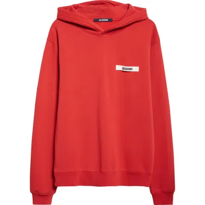 Jacquemus Le Hoodie Gros Grain Cotton Hoodie In Red