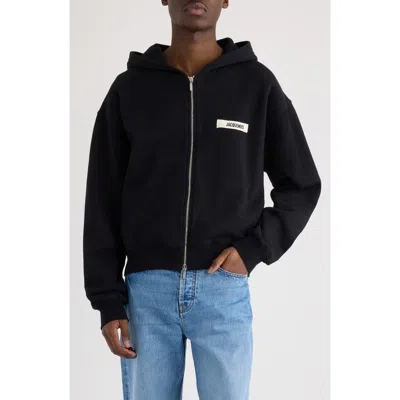 Jacquemus Le Hoodie Gros Grain Cotton Zip Hoodie In Blue