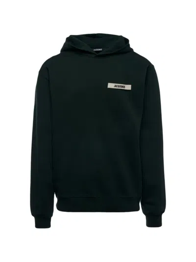 Jacquemus Minimalist Black Hoodie With Subtle Text Patch
