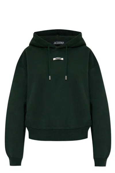 Jacquemus 'le Hoodie Gros Grain' Green Hoodie With Logo Patch On The Front In Cotton Woman
