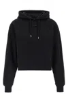 Jacquemus Le Hoodie Gros Grain Black Cropped Hoodie With Drawstring Hood And Logo Patch On The Front In Cotton In Blue