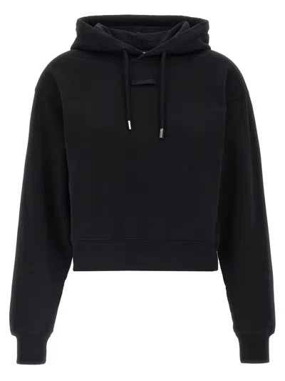 Jacquemus Cropped Black Hoodie With Drawstring In Blue