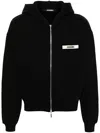 Jacquemus 'le Sweatshirt Zip Gros Grain' Black Sweatshirt With Fixed Hood And Logo Patch On The Front