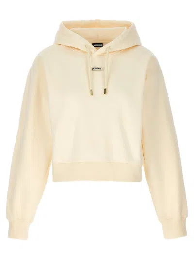 Jacquemus Le Hoodie Gros Grain Cotton Crop Hoodie In Neutral