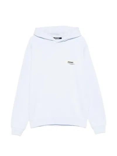 Jacquemus Gros Grain Hoodie Ribbed Hem Detail In White