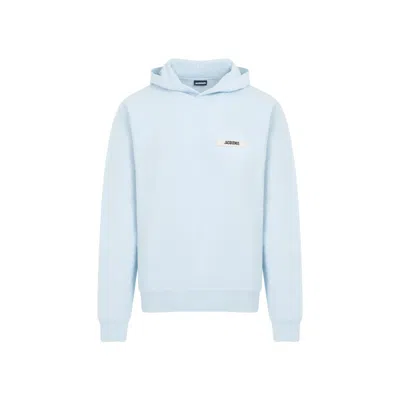 Jacquemus Logo-grosgrain Cotton Hoodie In Blue