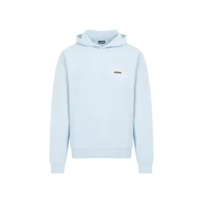Jacquemus Le Hoodie Gros Grain In Light Blue Cotton In White
