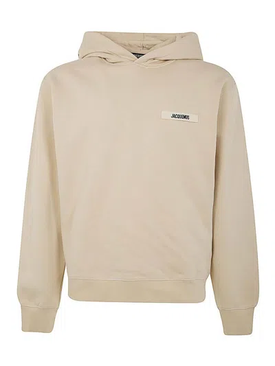 Jacquemus Light Beige Hooded Sweatshirt With Minimalist Design In Neutral