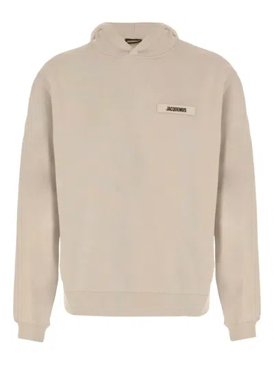 Jacquemus Relaxed Fit Cotton Hoodie With Subtle Patch Detail In Neutral