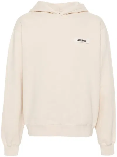 Jacquemus Light Beige Hooded Sweatshirt With Minimalist Design In Neutral