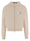 Jacquemus Grosgrain-trimmed Zippered Hoodie With Logo Detail In White