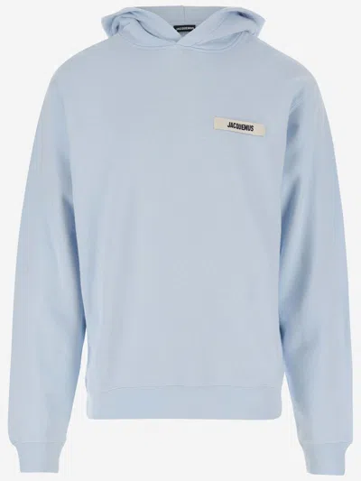 Jacquemus Logo-grosgrain Cotton Hoodie In Blue