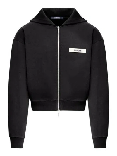 Jacquemus Le Hoodie Zip Gros Hooded Cotton Sweatshirt In Black