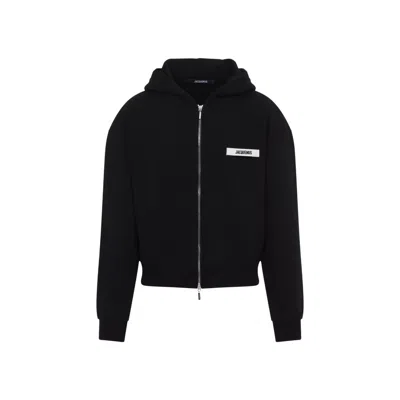 Jacquemus Le Hoodie Zip Gros Grain Hoodies In Black