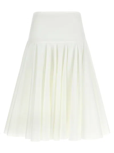 Jacquemus High Waisted Pleated Asymmetric Hem Skirt In White