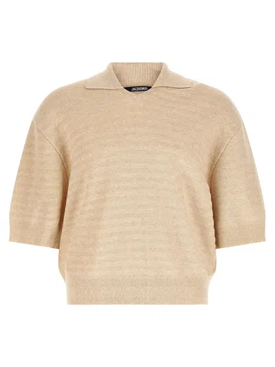 Jacquemus Le Polo Maille Chevron Polo Shirt In Brown