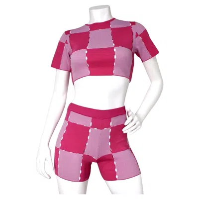 Pre-owned Jacquemus Le Maille Gelato Pink Checkered Knit Crop Top
